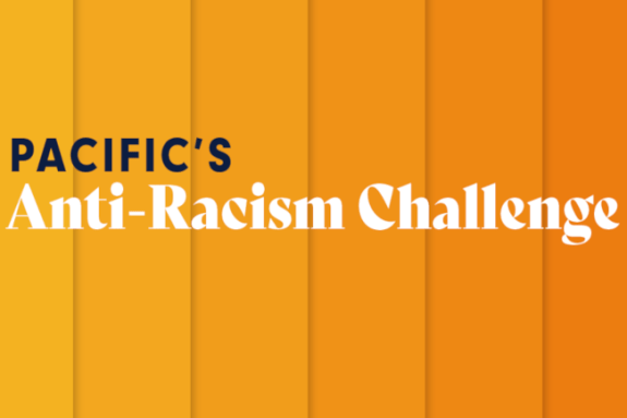 An orange box with "Pacific's Anti-Racism Challenge" logo.