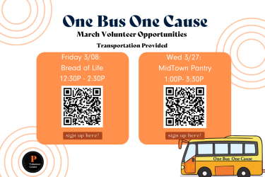 Volunteer Opportunity!  One Bus One Cause volunteer events through the Volunteer Center have started. We will provide transportation to and from Bread of Life from 12:30p.m. to 2:30 p.m.  Interested in signing up? Contact Jessica Serrano in the Volunteer Center at volunteercenter@pacific.edu 