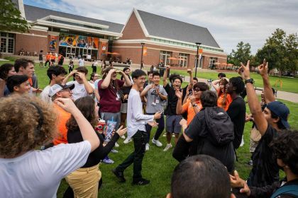 students on the DUC lawn during Pacific Welcome