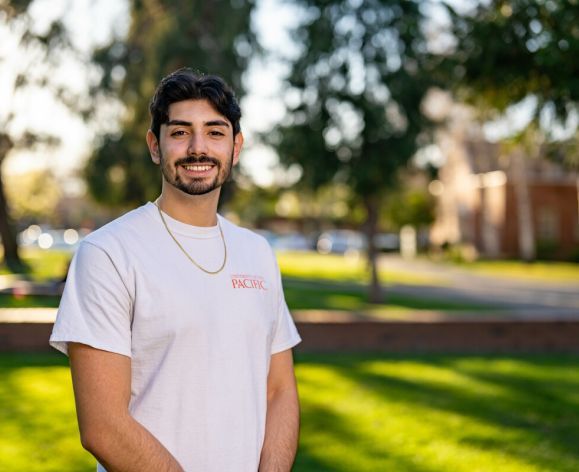 Joaquin Gonzalez, bioengineering major, poses for a headshot on the Stockton campus.